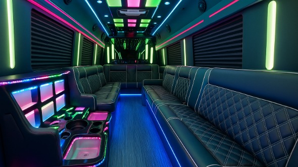 Interior of Westlake Party Bus Company's 40 Passenger Party Bus in Westlake