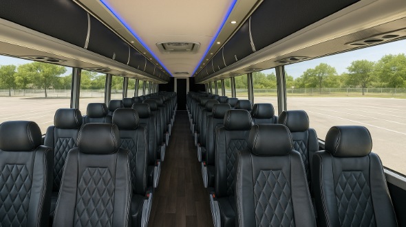 Interior of Ohio Party Bus Company's 45 Passenger Charter Bus in Ohio
